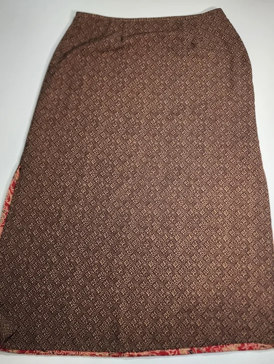Handmade Reversible Maxi Skirt Red Beige Paisley Brown Geometric Boho Sz M - Picture 5 of 8